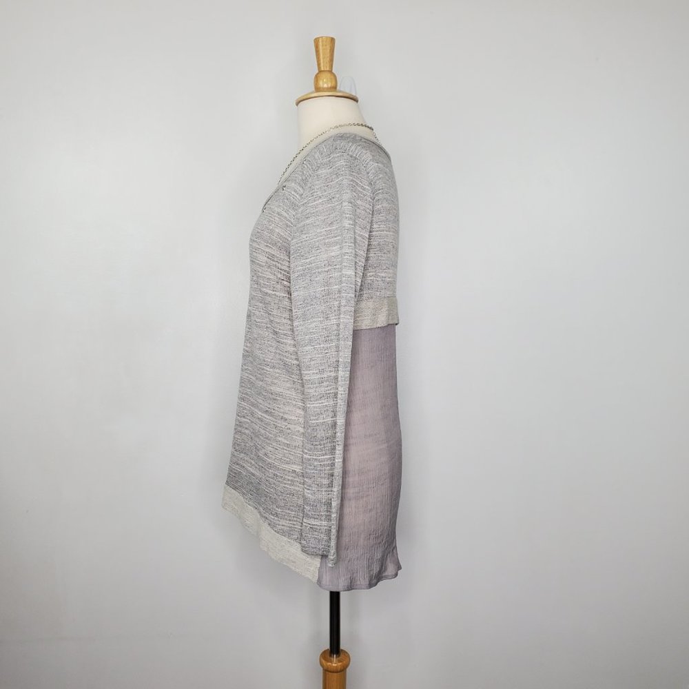 Kenar Women's Gray Pullover Mixed Media Knit High-Low Long Sleeve Top Size L - Picture 4 of 11